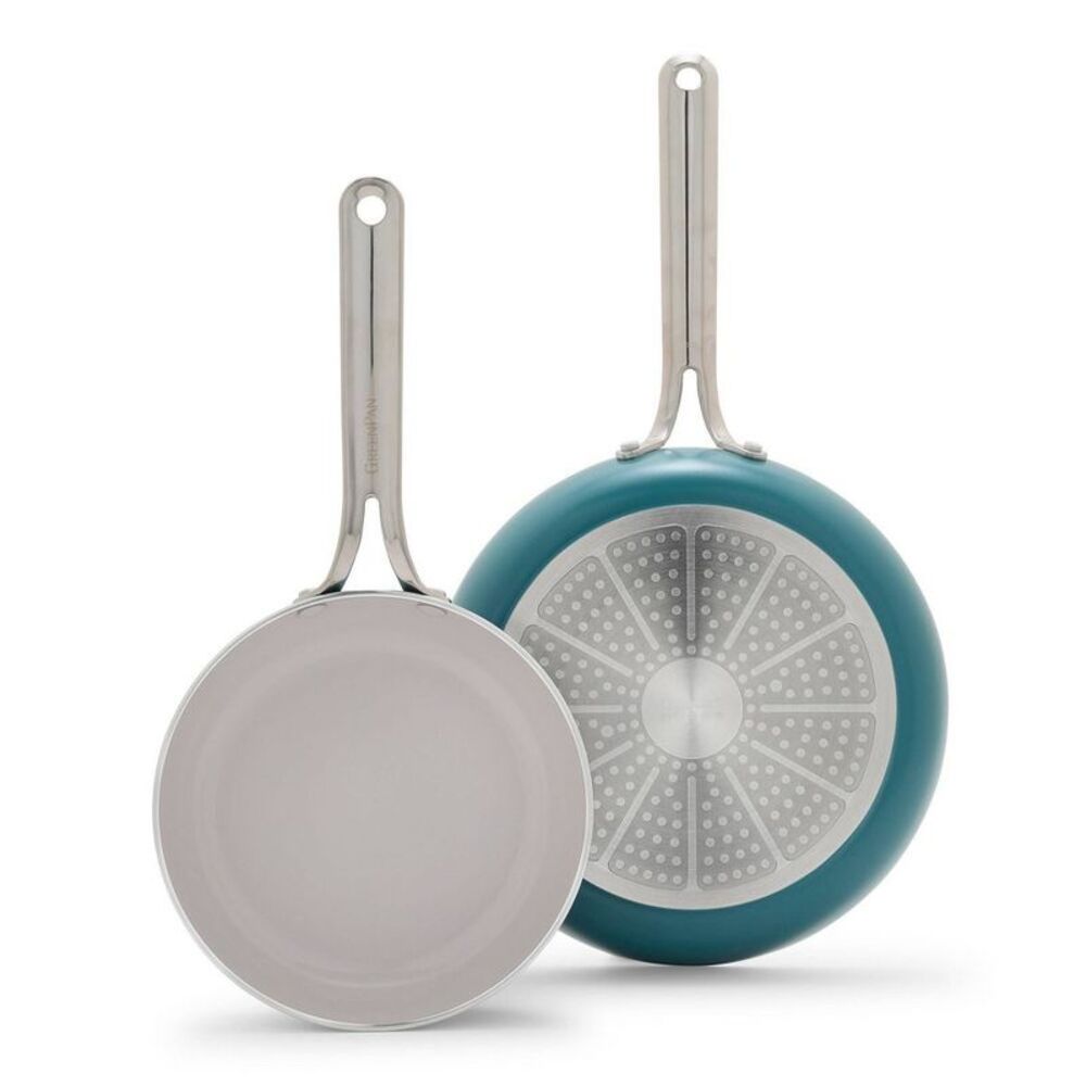 GreenPan Turquoise and Silver Frying Pan Set NWT